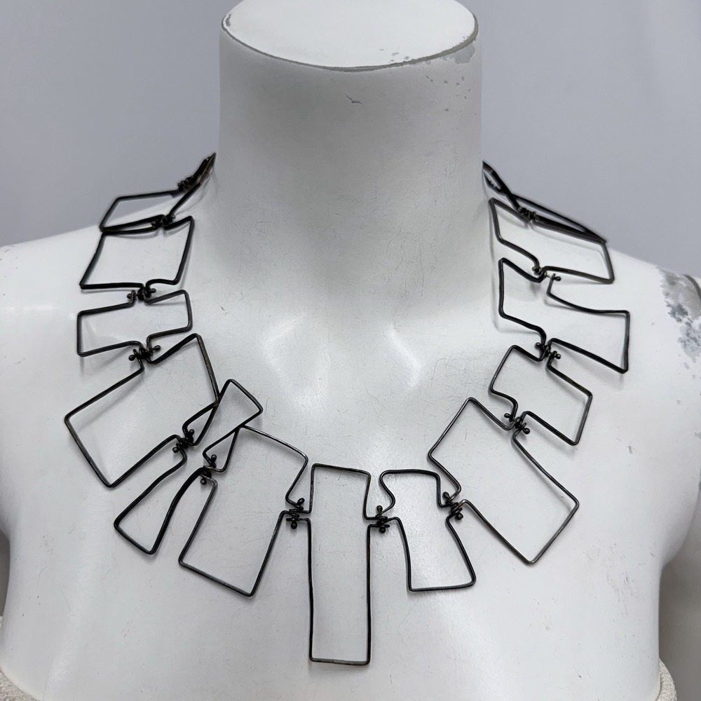 Biba Schutz Oxidized Sterling Geometric Necklace Weighs 50 Grams 21 1/4" Long